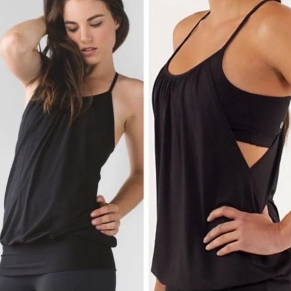 Lululemon No Limits Scoop neck cut out bra power tank top black camo size 6